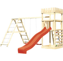 Aire de jeux en bois avec toboggan, balançoire et mur d''escalade pour le jardin
