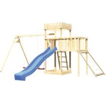 Spieltum mit Rutsche, Schaukel und Kletterwand aus Holz
