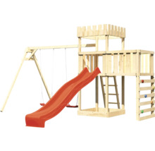 Spielturm mit Rutsche, Schaukel und Kletterwand für den Garten
