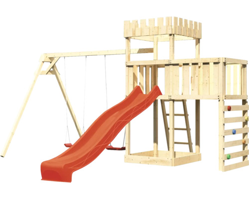 Spielturm mit Rutsche, Schaukel und Kletterwand für den Garten