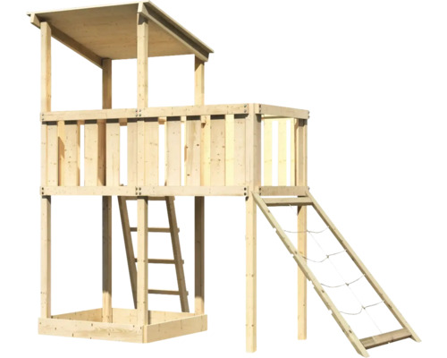 Tour de jeu en bois avec échelle et filet d''escalade