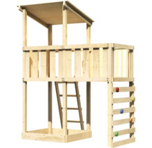 Tour de jeu en bois avec mur d''escalade et échelle