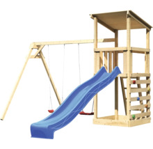 Holzspielturm mit Schaukel, Rutsche und Kletterwand für den Aussenbereich