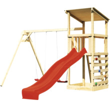 Aire de jeux avec balançoire et toboggan en bois