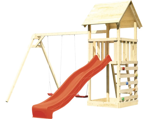 Tour de jeux en bois avec balançoire et toboggan