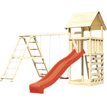 Tour de jeu en bois avec toboggan, balançoire et mur d''escalade pour le jardin