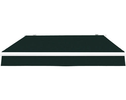 Dunkelgrüne Markise mit weißem Rahmen