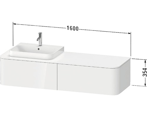 Meuble sous-lavabo avec lavabo et indications de taille