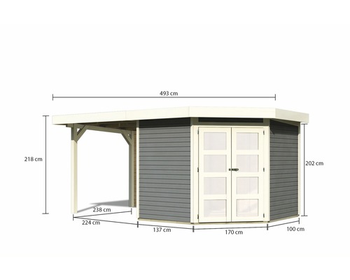 Abmessungen eines Gartenhauses mit Carport