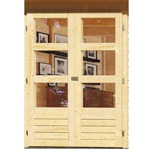 Double porte en bois avec vitres pour une maison de jardin