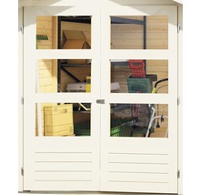 Abri de jardin Karibu Kodiak 5 avec toit en appentis de 2,4 m et paroi arrière 554 x 262 cm gris terre