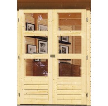 Double porte en bois avec fenêtres pour abri de jardin