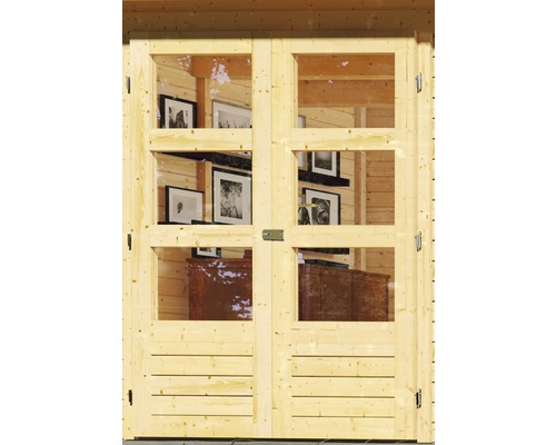 Double porte en bois avec vitres pour abri de jardin