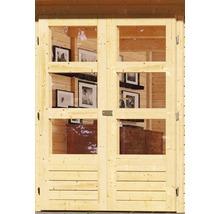 Double porte en bois avec fenêtres pour abri de jardin