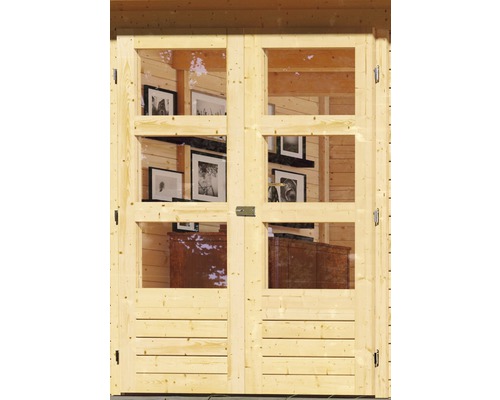 Porte en bois avec vitres pour abri de jardin