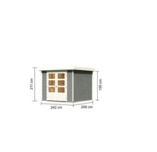 Armoire de jardin en bois avec des dimensions de 211 cm de hauteur, 242 cm de largeur et 246 cm de profondeur