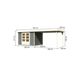 Gartenhaus Karibu Kodiak 5 inkl. Anbaudach 2,8 m 591,5 x 262 cm terragrau