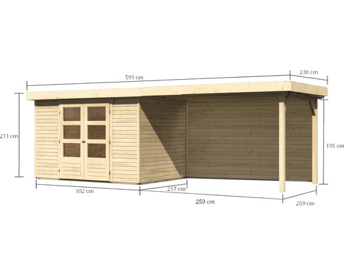 Dimensions d''un abri de jardin en bois avec espace couvert