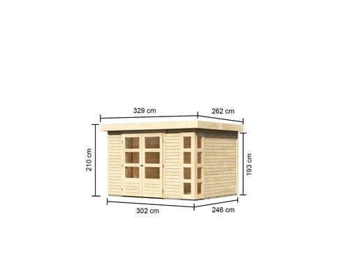 Image d''un abri de jardin mesurant 329 sur 262 sur 210 centimètres