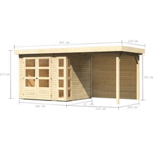 Dimensions d''un cabanon de jardin en bois avec double porte et auvent