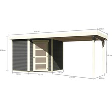 Abmessungen eines Gartenhauses mit Anbau