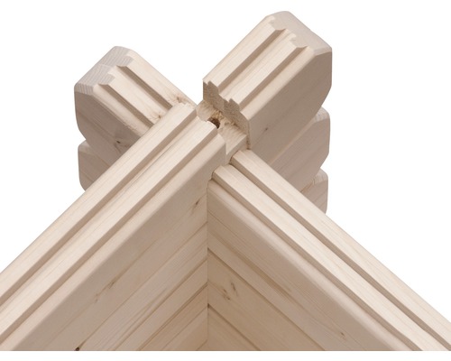 Vue détaillée d''un assemblage d''angle de madriers en bois