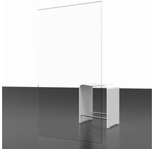 Panneau transparent en verre acrylique comme protection contre les projections à côté d''un tabouret blanc