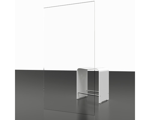 Panneau en plexiglas transparent avec tabouret blanc
