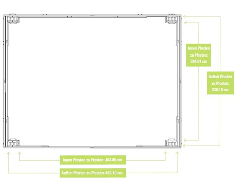 Technische Zeichnung eines Pavillons mit Maßangaben