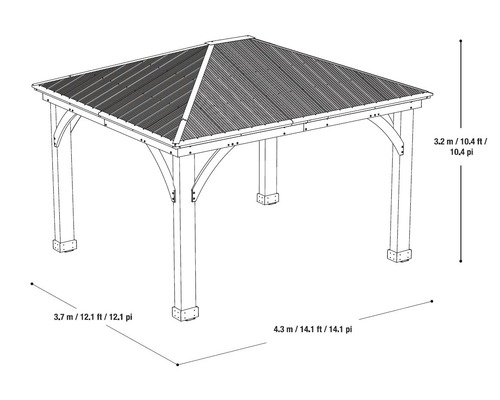 Dessin d''un pavillon avec indications de taille