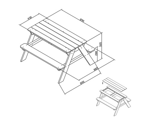 Dessin technique d''une table de pique-nique avec dimensions