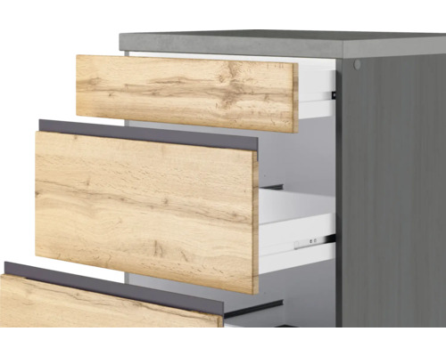 Meuble bas avec trois tiroirs aspect bois