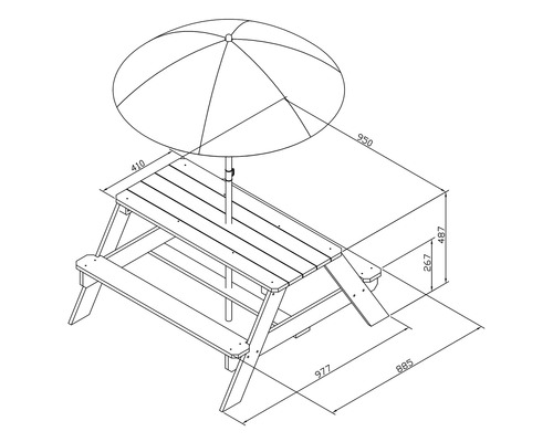 Schéma technique d''un ensemble de sièges pour enfants avec parasol et dimensions