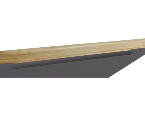 Vue détaillée d''une table d''appoint avec plateau en bois et poignée intégrée