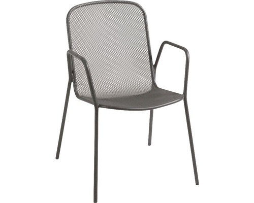 Chaise en métal avec accoudoirs et structure en maille