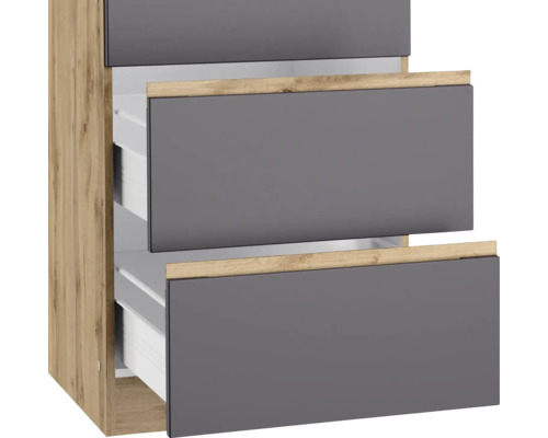 Armoire avec trois tiroirs aspect bois et gris