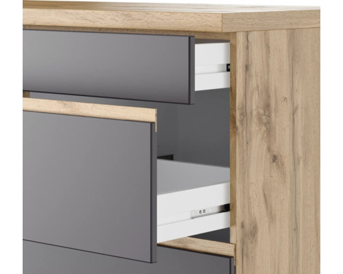 Commode avec tiroirs aspect bois et gris