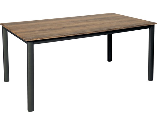 Table de salle à manger avec plateau aspect bois et pieds en métal