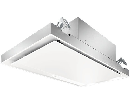 Weisse Dunstabzugshaube zur Deckenmontage.