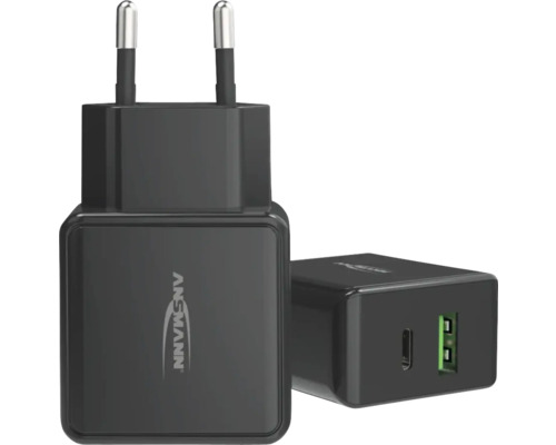 Chargeur Ansmann noir avec fiche européenne et ports USB
