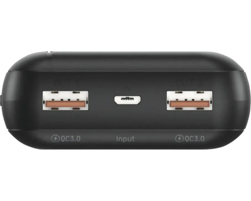 Batterie de secours noire avec plusieurs ports.