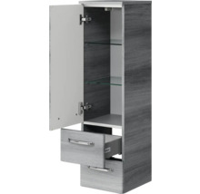 Armoire haute de salle de bains ouverte avec porte, tiroirs et étagères pour salle de bains