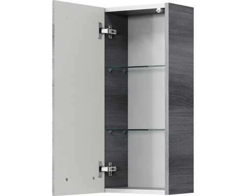 Armoire de toilette ouverte avec étagères en verre