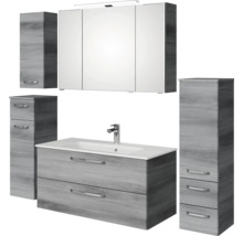 Ensemble de salle de bains avec lavabo, meuble sous-lavabo, armoire de toilette et armoires hautes