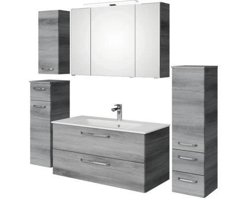 Badezimmer Set mit Waschbecken, Unterschrank, Spiegelschrank und Hochschränken