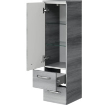 Armoire haute avec porte, étagères en verre et tiroirs