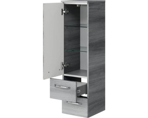 Hochschrank mit Tür, Glasböden und Schubladen