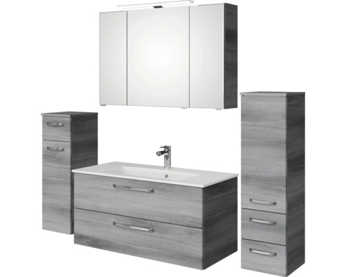Komplettes Badezimmerset mit Waschtisch, Spiegelschrank und zwei Hochschränken
