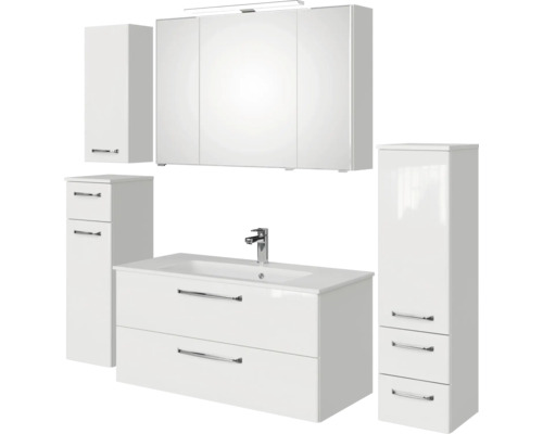 Ensemble de meubles de salle de bains avec lavabo, armoire de toilette et armoires hautes