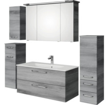 Ensemble de meubles de salle de bains avec meuble sous-lavabo, lavabo, armoire de toilette et deux armoires hautes